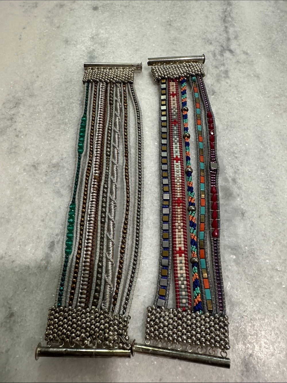 Silpada Multistrand Fringe Bracelet Pair in Green, Red, Turquoise and Purple